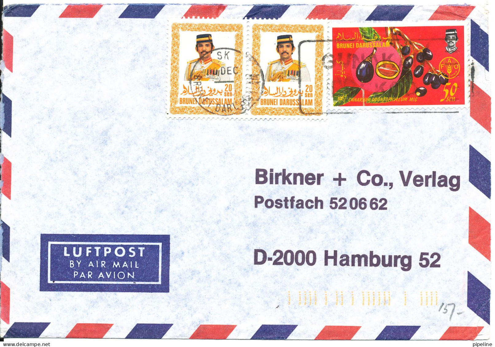 Brunei Darussalam Air Mail Cover Sent To Germany 10-12-1990 The Cover Is Damaged On The Backside - Brunei (1984-...)