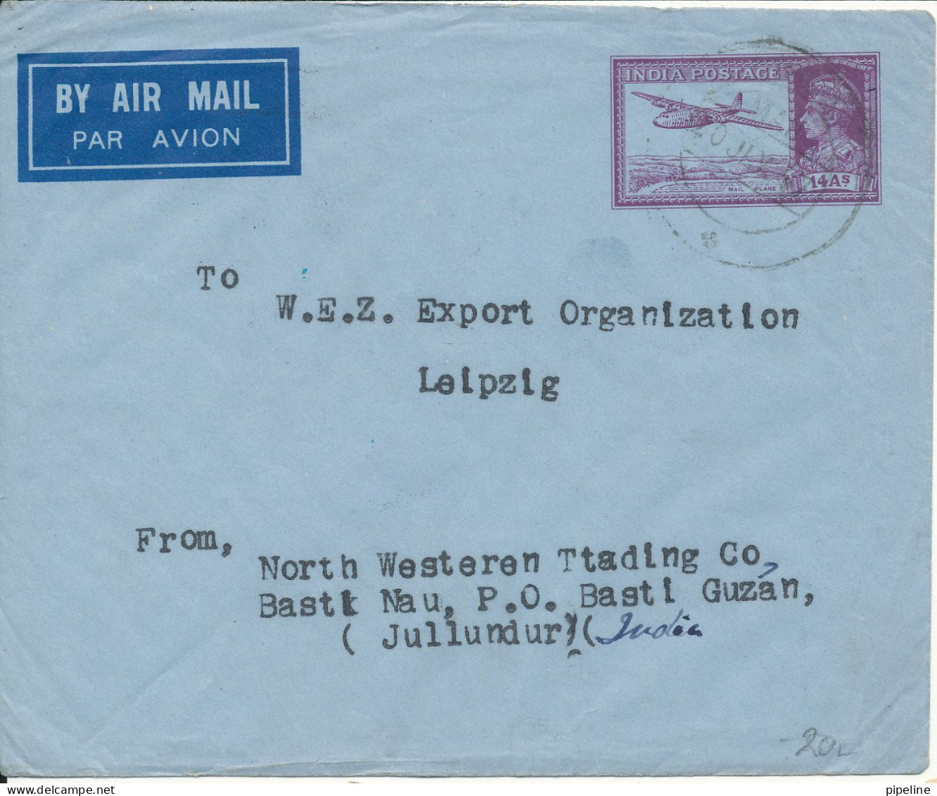 India Postal Stationery Air Mail Cover Sent To Germany 20-7-1947 - Lettres & Documents