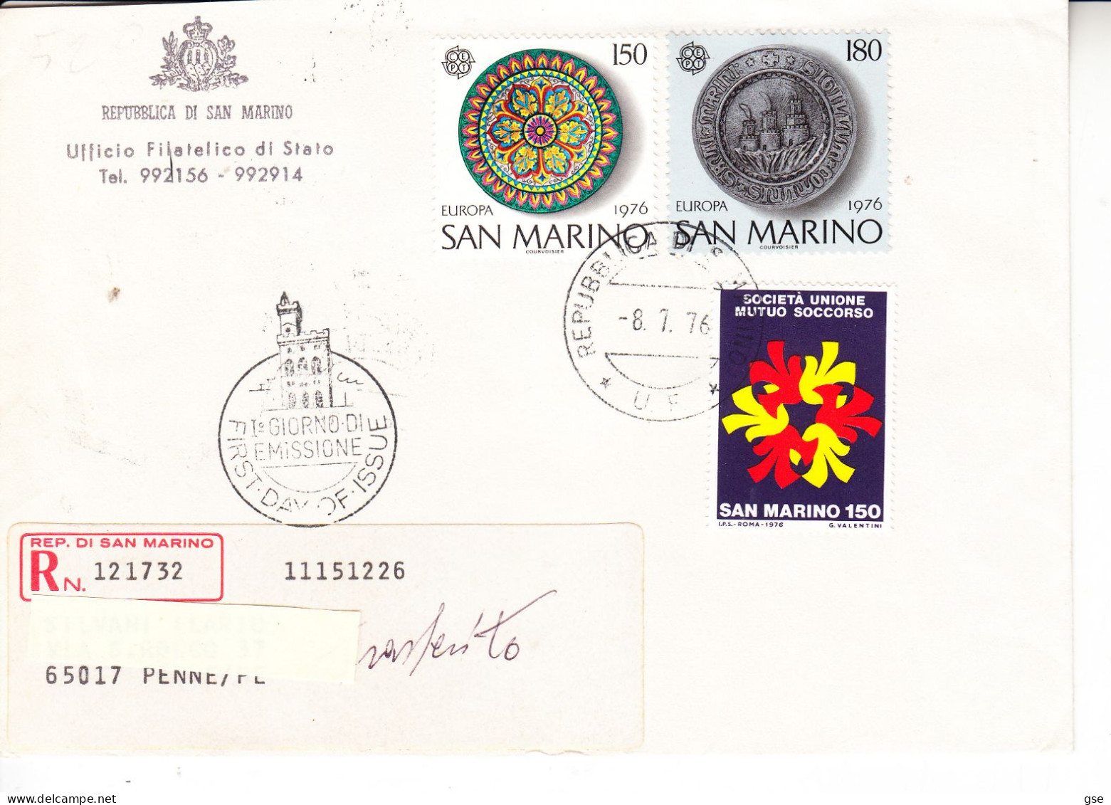 SAN MARINO  1976 -  Sassone  967/8 - Europa - Covers & Documents