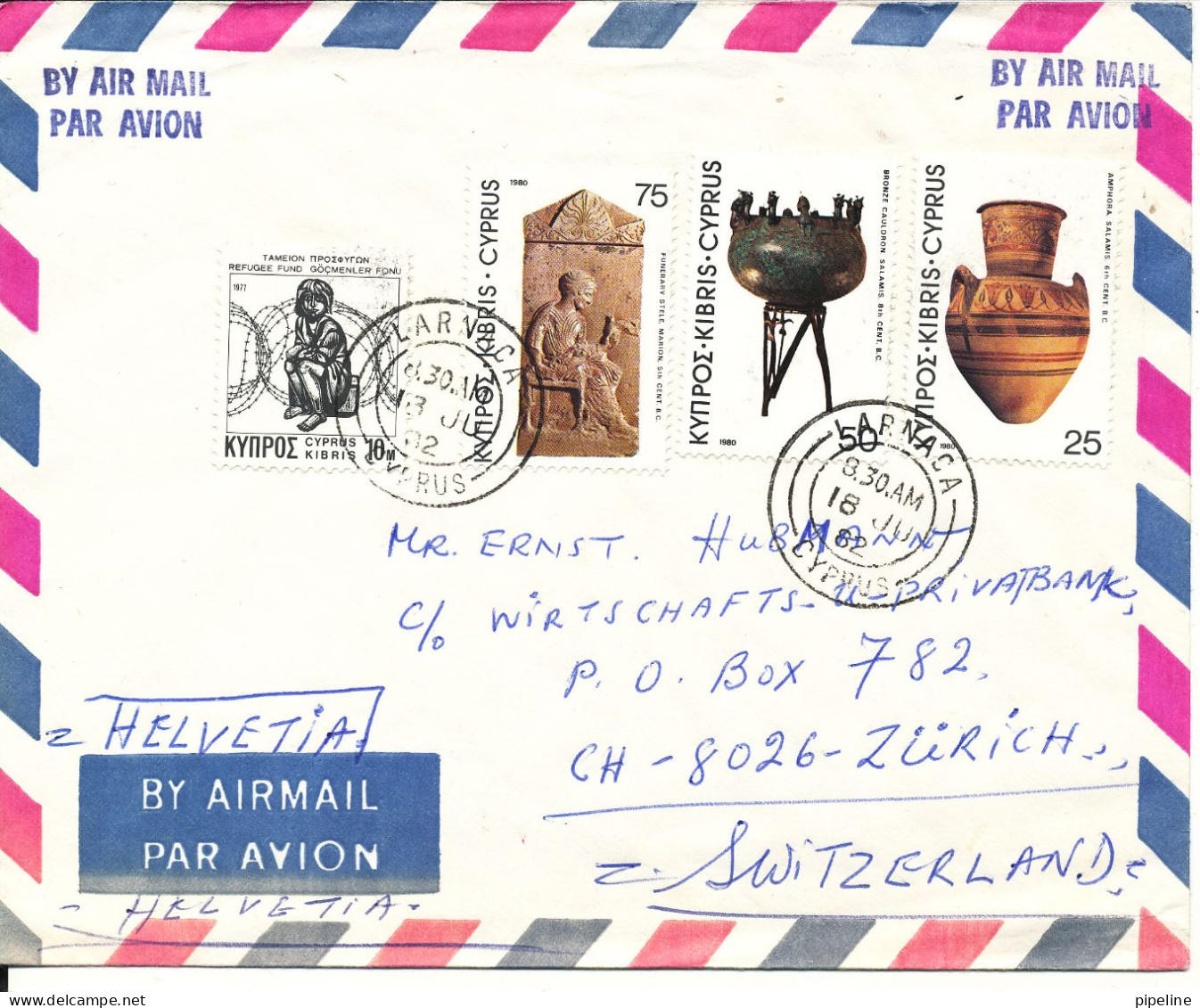 Cyprus Republic Air Mail Cover Sent To Switzerland Larnaca 18-6-1982 - Briefe U. Dokumente