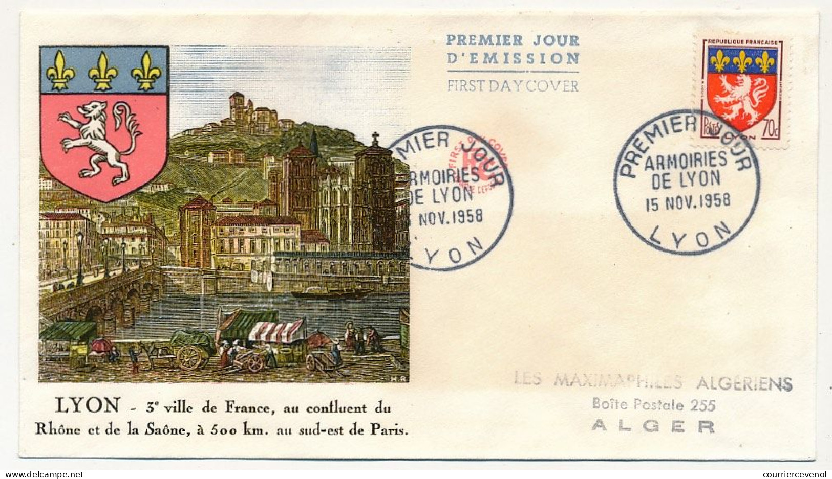 FRANCE - Env. FDC 70c Armoiries De Lyon - Lyon - 15 Novembre 1958 - 1950-1959