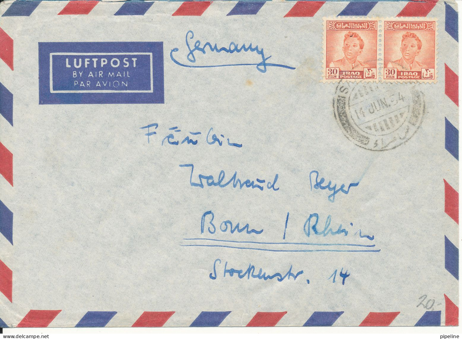 Iraq Air Mail Cover Sent To Germany 14-6-1954 - Iraq
