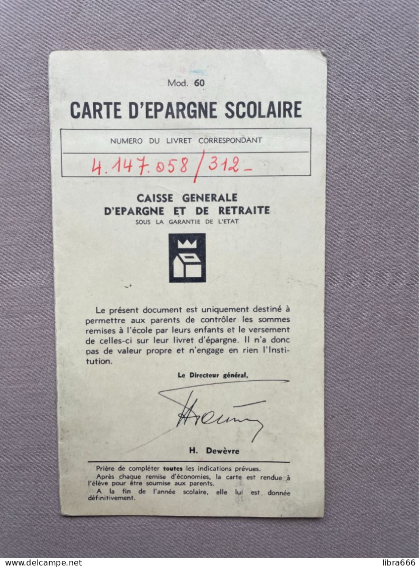 CARTE D'ÉPARGNE SCOLAIRE - CAISSE GENERALE D'EPARGNE ET DE RETRAITE - 1971-1972 / GÉRARD Dominique (Carte Mod. 60) - Banque & Assurance