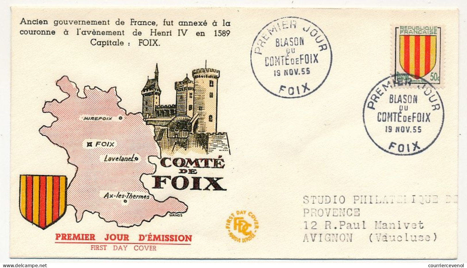 FRANCE - Env. FDC 50c Blason Du Comté De Foix - Foix - 19 Nov 1955 - 1950-1959