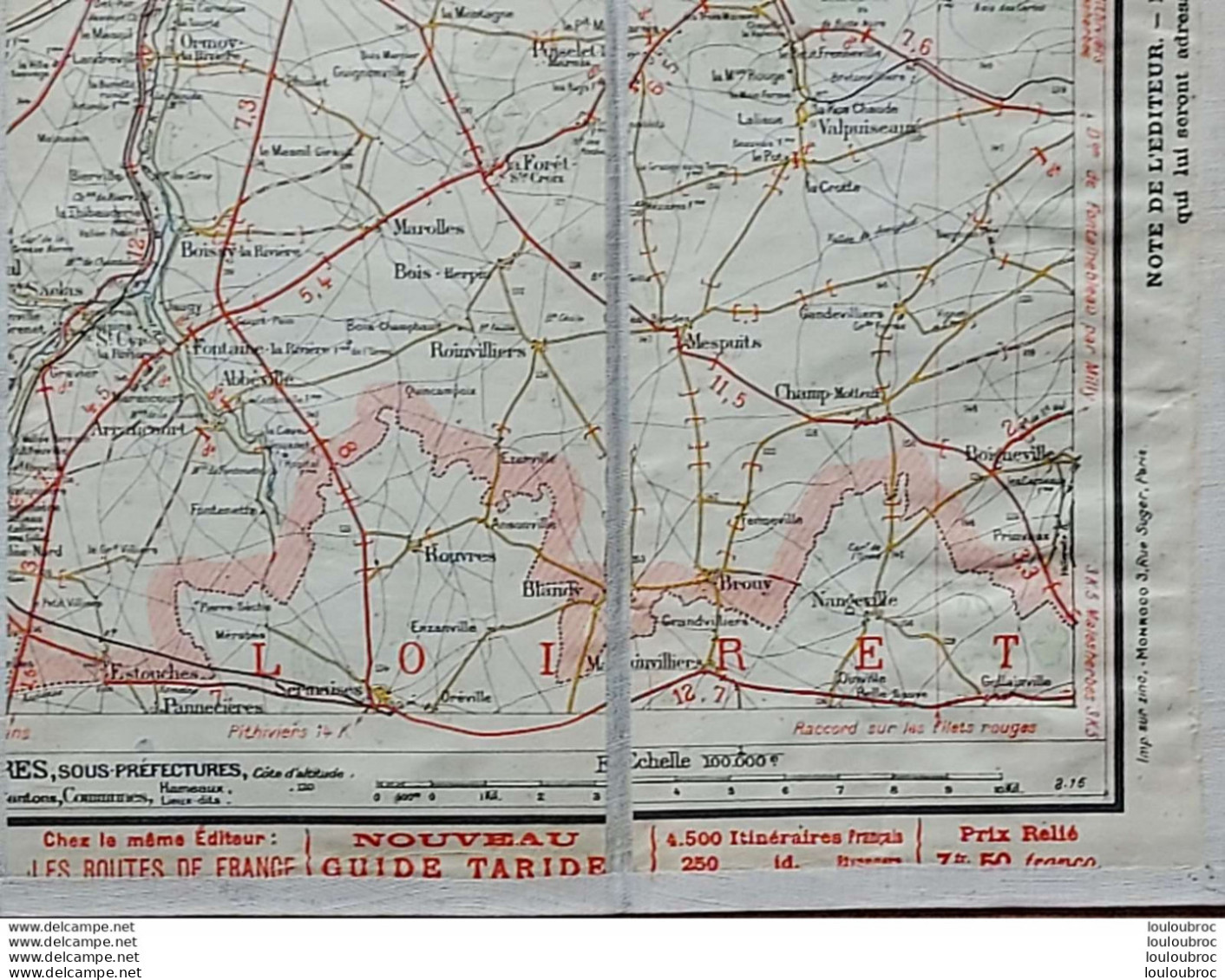 CARTE TARIDE TOILEE COULEUR POUR CYCLISTES ET AUTOMOBILISTES ENVIRONS DE PARIS 80 KMS S-O - Cartes Routières