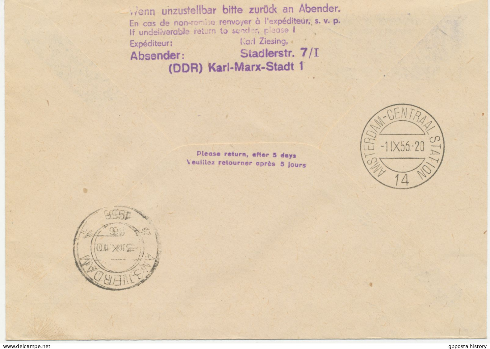 DDR 31.8.1956, Sonderflug Der KLM Zur Leipziger Herbstmesse Erster Flugtag „LEIPZIG – AMSTERDAM“ (HLII/19 / Dah.25d / DV - Poste Aérienne