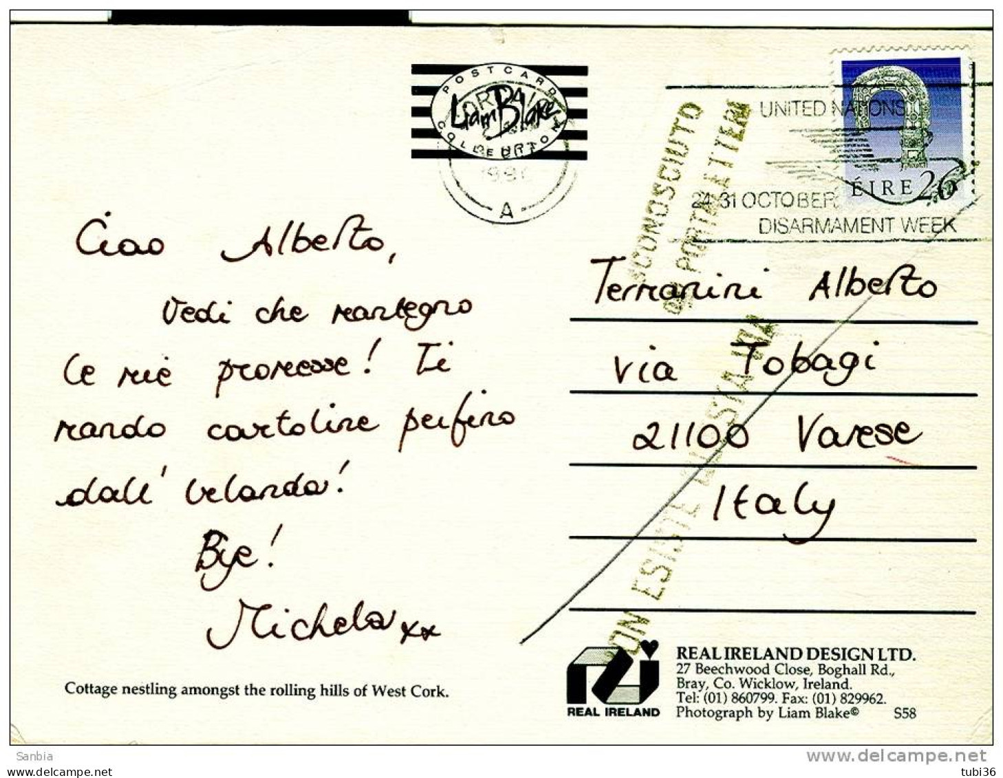 IRLANDA - POSTCARD, COLOR, USED, 1990, - Cork