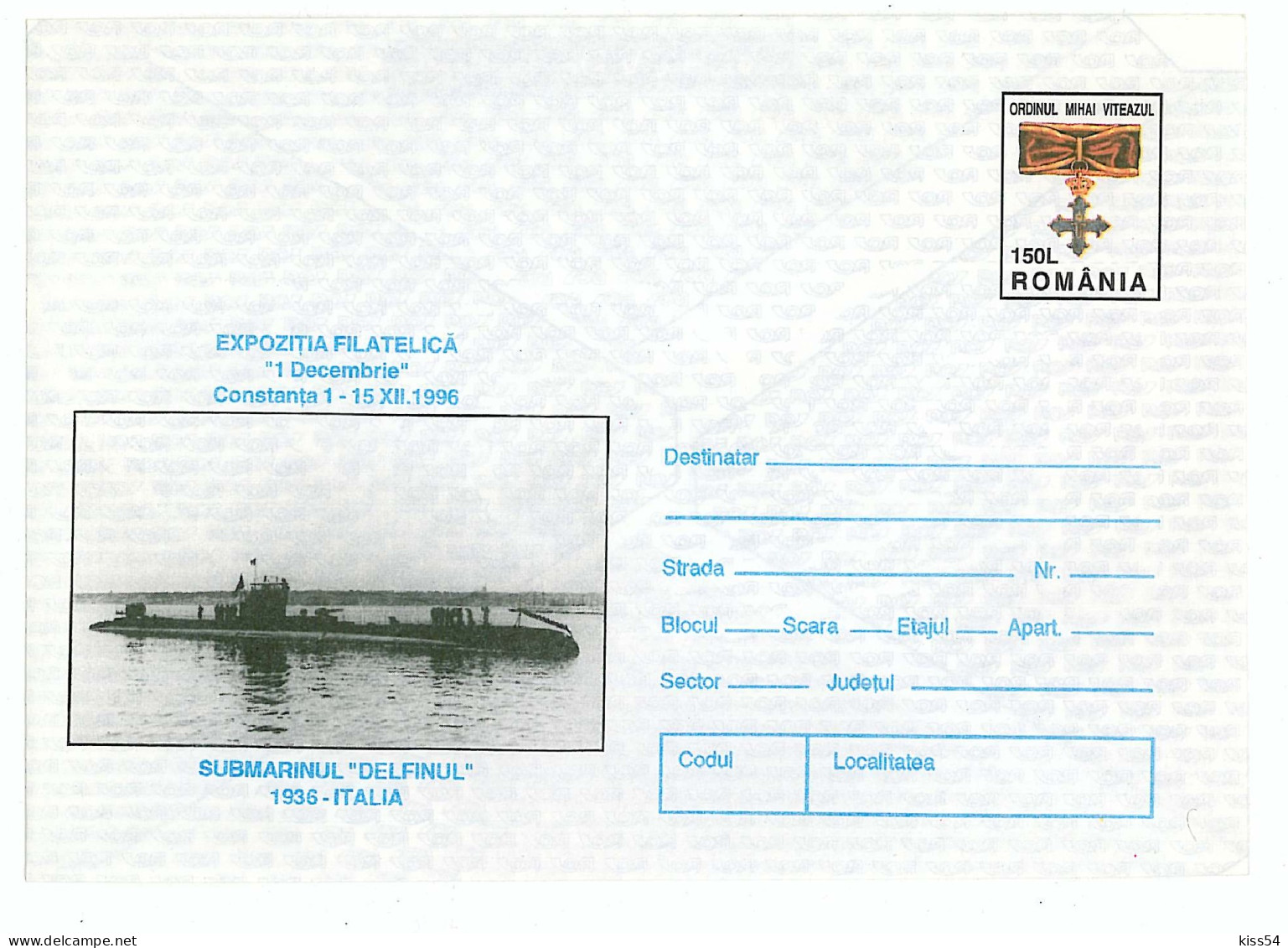IP 96 - 181 CONSTANTA, Submarine Delfinul - Stationery - Unused - 1996 - Sous-marins