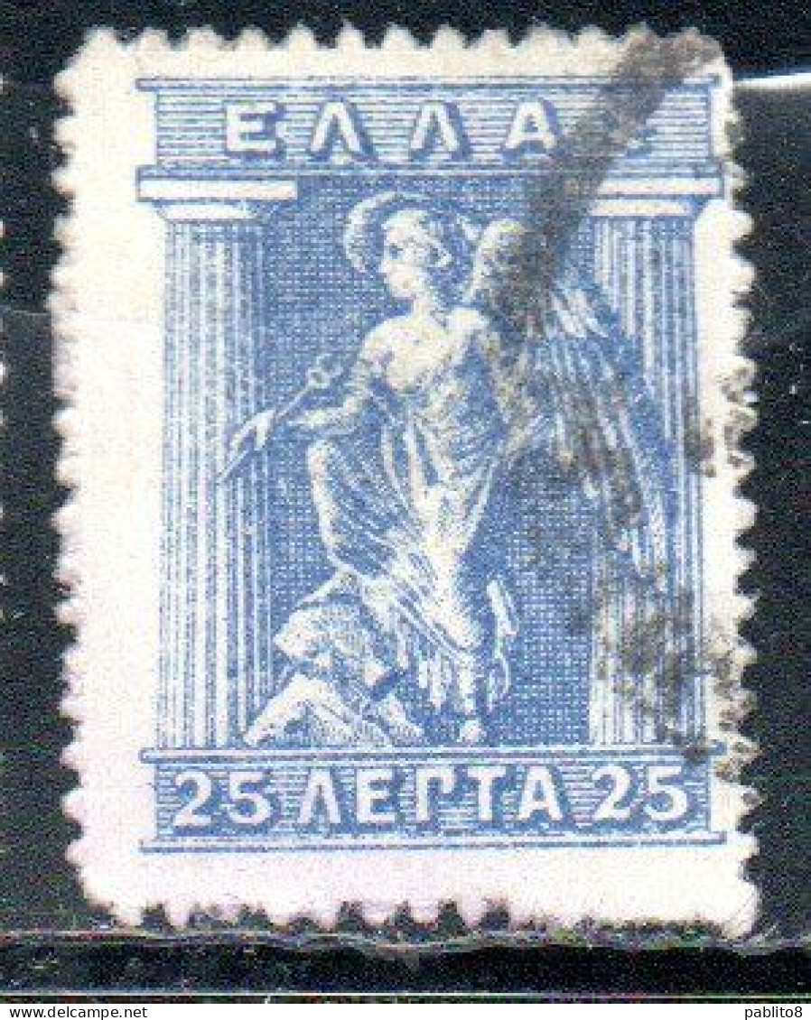 GREECE GRECIA ELLAS 1916 OVERPRINTED IN RED IRIS HOLDING CADUCEUS 25l USED USATO OBLITERE' - Usados