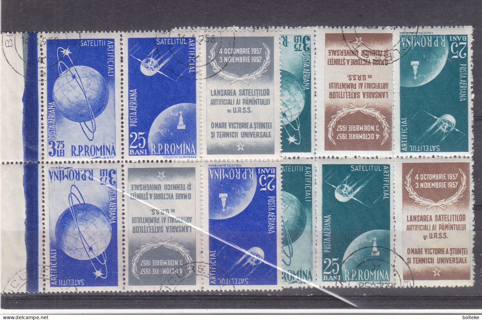 Espace - Satellites - Roumanie - Yvert PA 69 / 72 Oblitérés - Avec Vignette - Tête Bêche - Valeur 150 Euros - Rare - - Usado