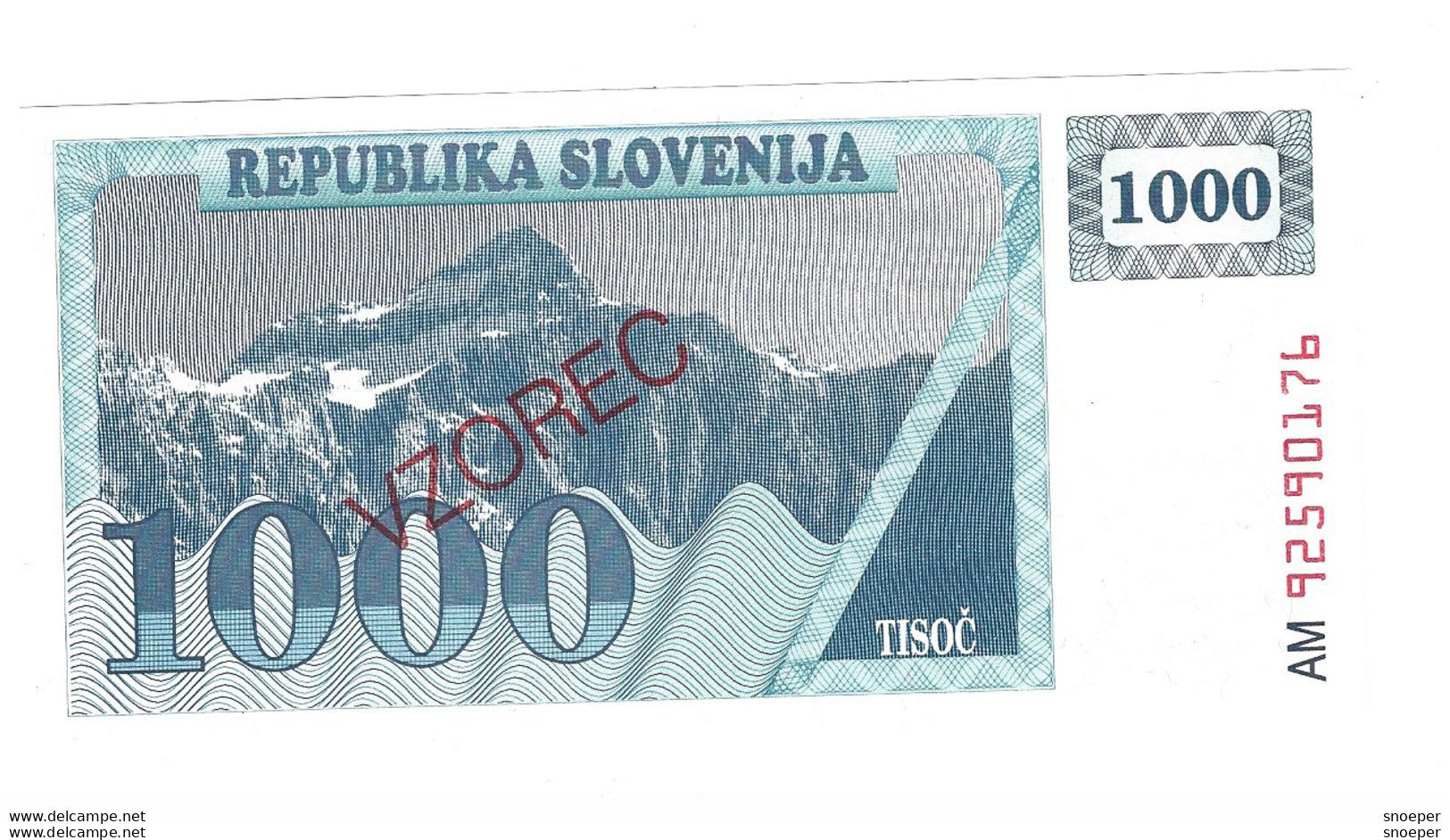 *slovenia  Vzorec  1000 Tolarjev  1991  9S1   Unc - Slovenië