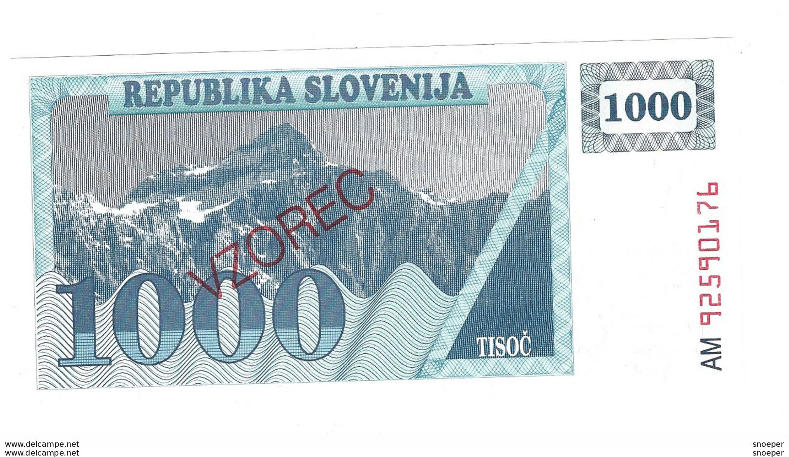 *slovenia  Vzorec  1000 Tolarjev  1991  9S1   Unc - Slovenia