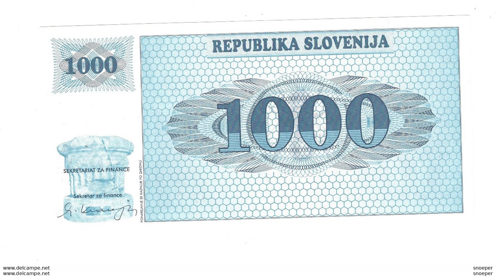 *slovenia  Vzorec  1000 Tolarjev  1991  9S1   Unc - Eslovenia