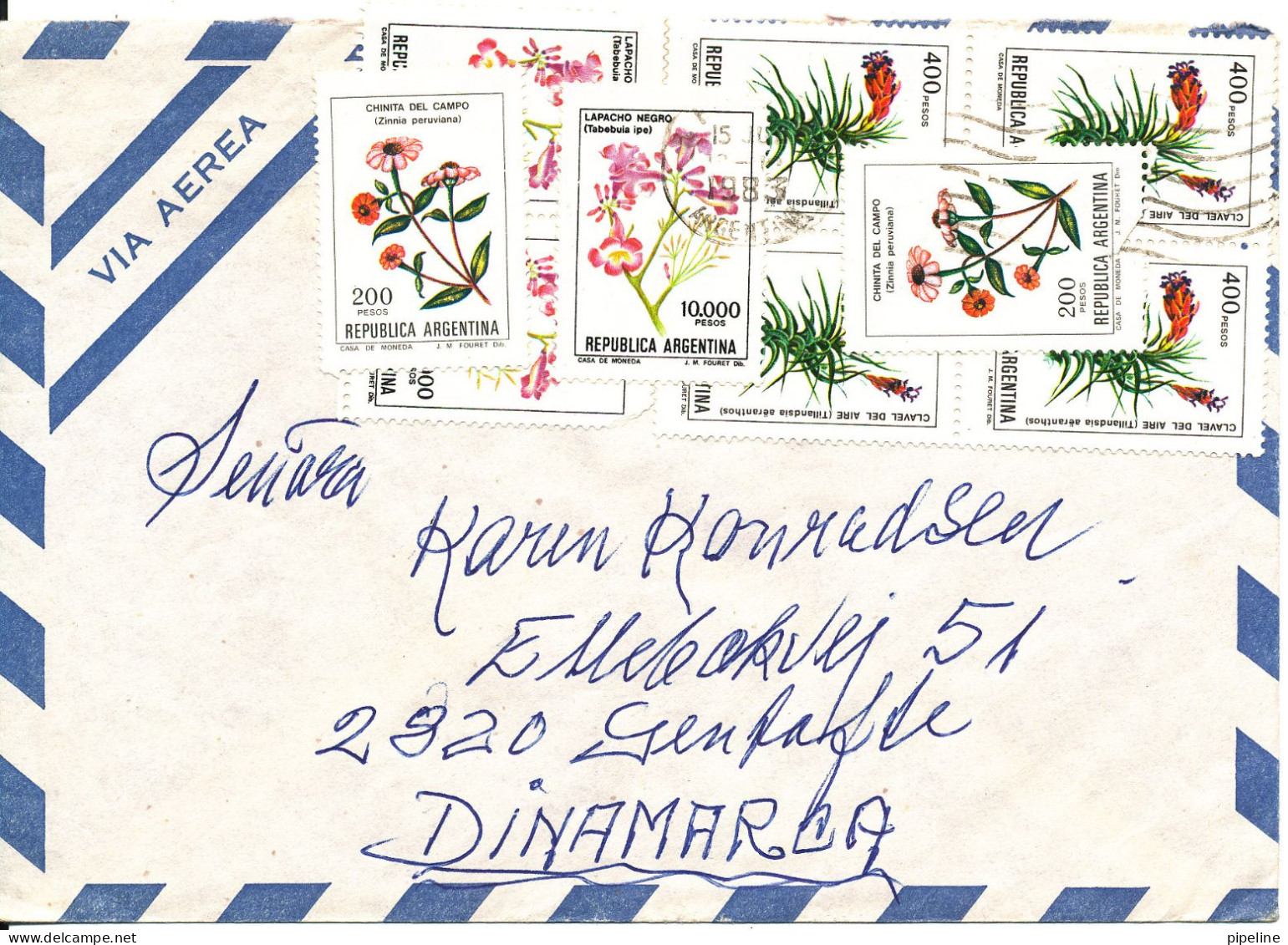 Argentina Air Mail Cover Sent To Denmark 15-7-1983 With A Lot Of FLOWER Stamps - Luftpost