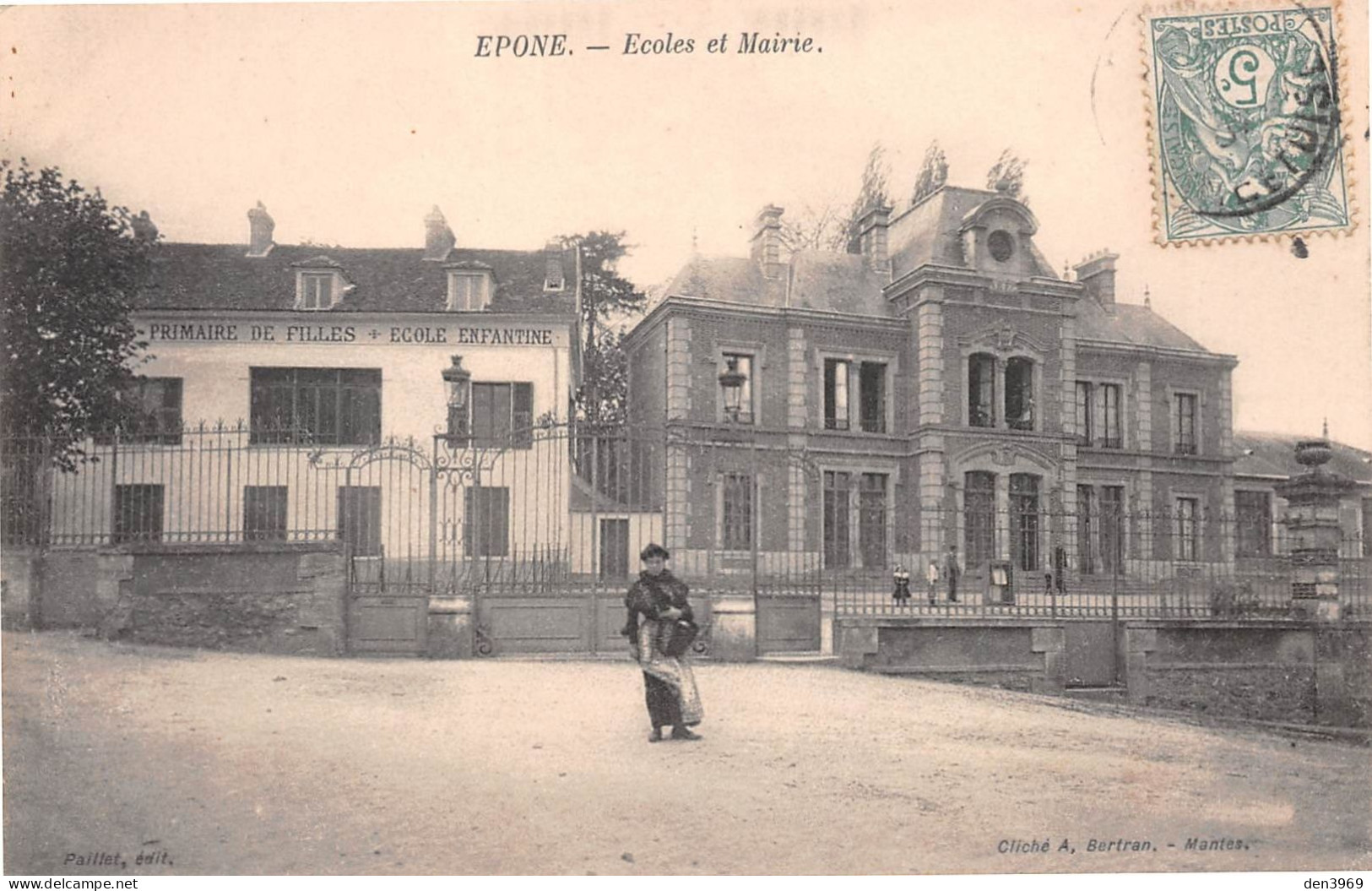 EPONE (Yvelines) - Ecoles Et Mairie - Voyagé 1907 (2 Scans) Maria Lafitte, 71 Grande Rue à Bourg-la-Reine - Epone