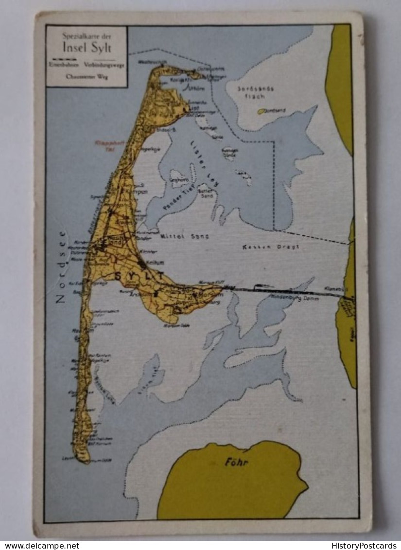 Spezialkarte Der Insel Sylt, Topographie -AK, 1930 - Sylt