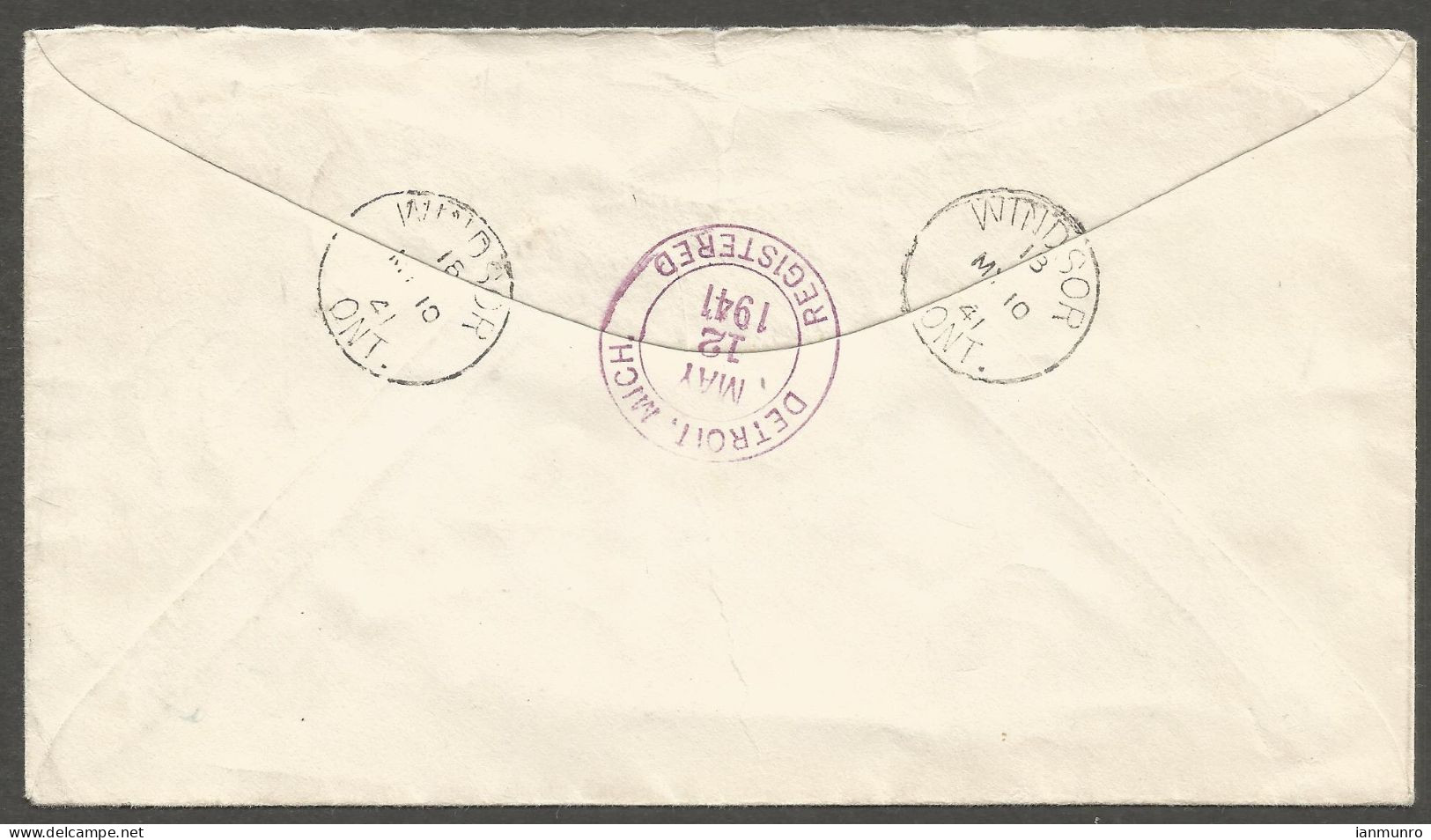 1941 Registered Cover 13c Chamber/Uprated PSE CDS Windsor Ontario To USA - Postal History