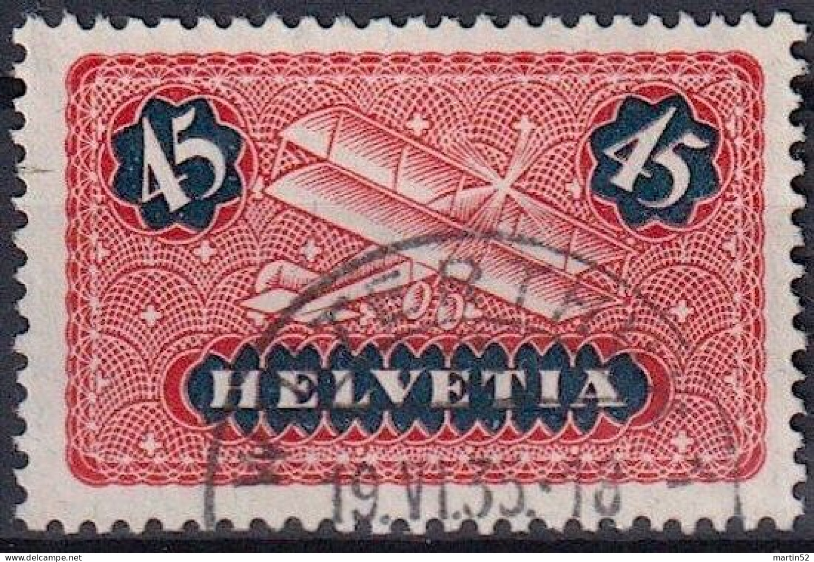 Schweiz Suisse 1923: "Biplane" Zu F8y (glatt) Mi 183x Yv PA8 (lisse) Mit Voll-Stempel WINTERTHUR 19.VI.35 (Zu CHF 13.00) - Used Stamps