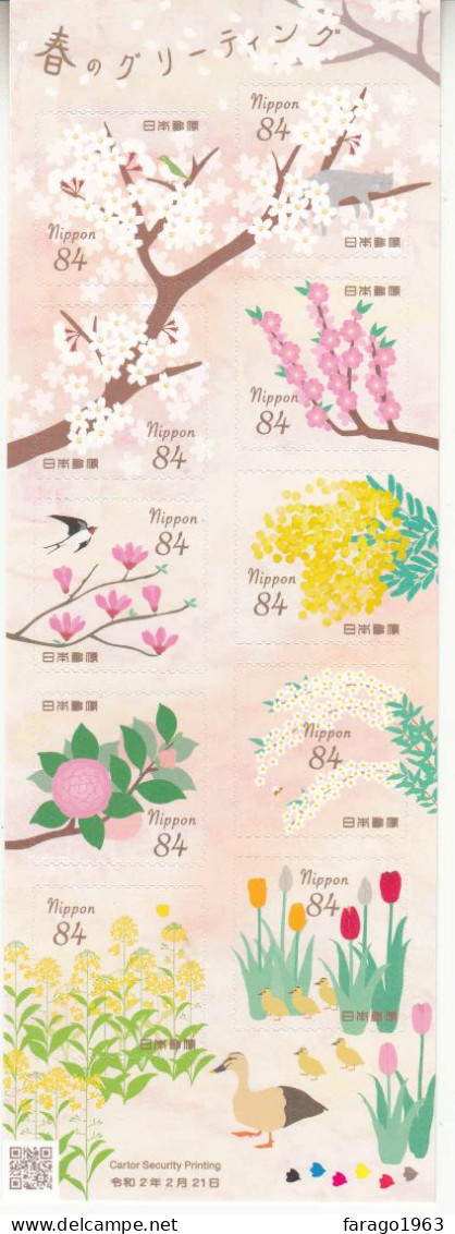 2020 Japan Spring Flowers Blossoms  Complete Sheet Of 10 MNH @ BELOW FACE VALUE - Nuevos