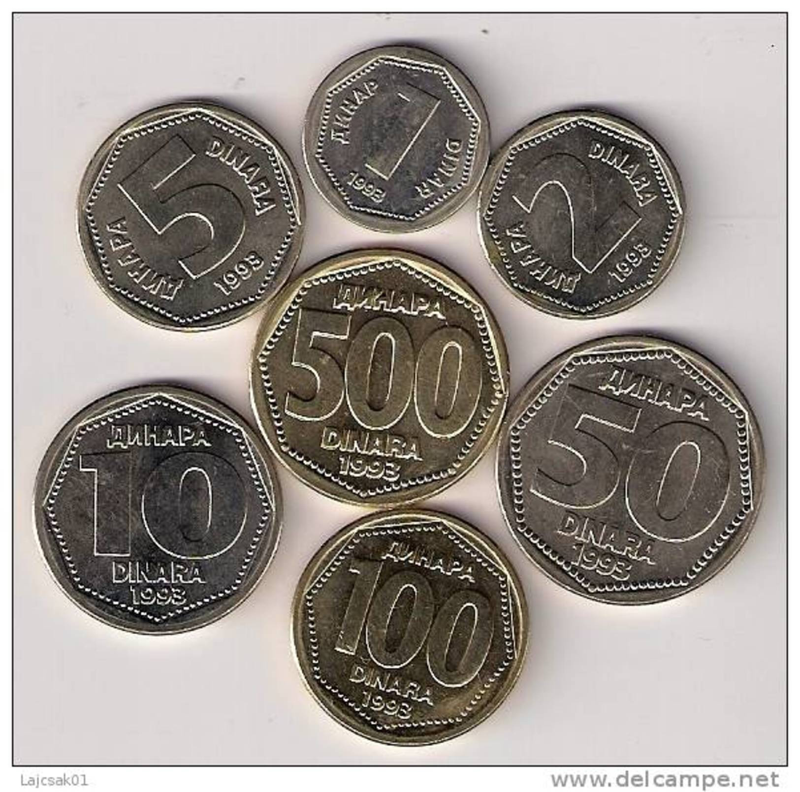 Yugoslavia Complete 1993.coin Set  KM#154-159 And KM#167 - Joegoslavië