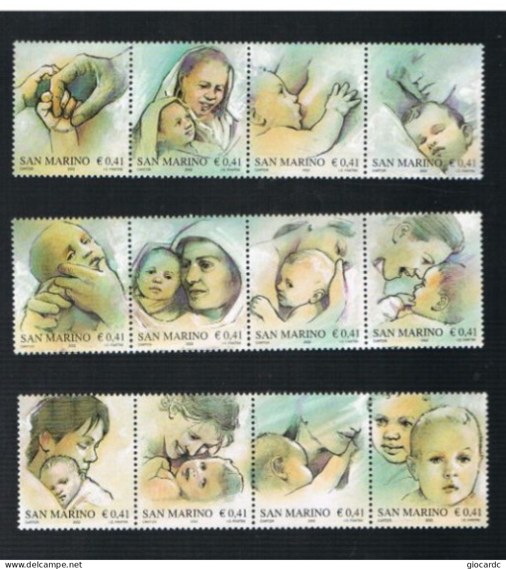 SAN MARINO - UN 1893.1904 - 2002 NATALE: MADRE-FIGLIO (COMPLET SET OF 12 STAMPS (3 X 4 SE-TENANT, BY BF)    - MINT ** - Unused Stamps