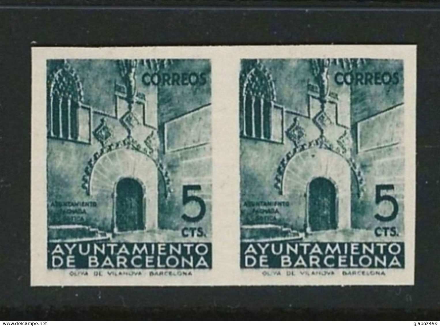 ● SPAGNA 1938 BARCELONA ● Edifil N.° 20 (19s) ● Unificato N.° 38  Varietà : NON Dentellati ● Carta Dura ● Lotto 1224 C ● - Barcelona