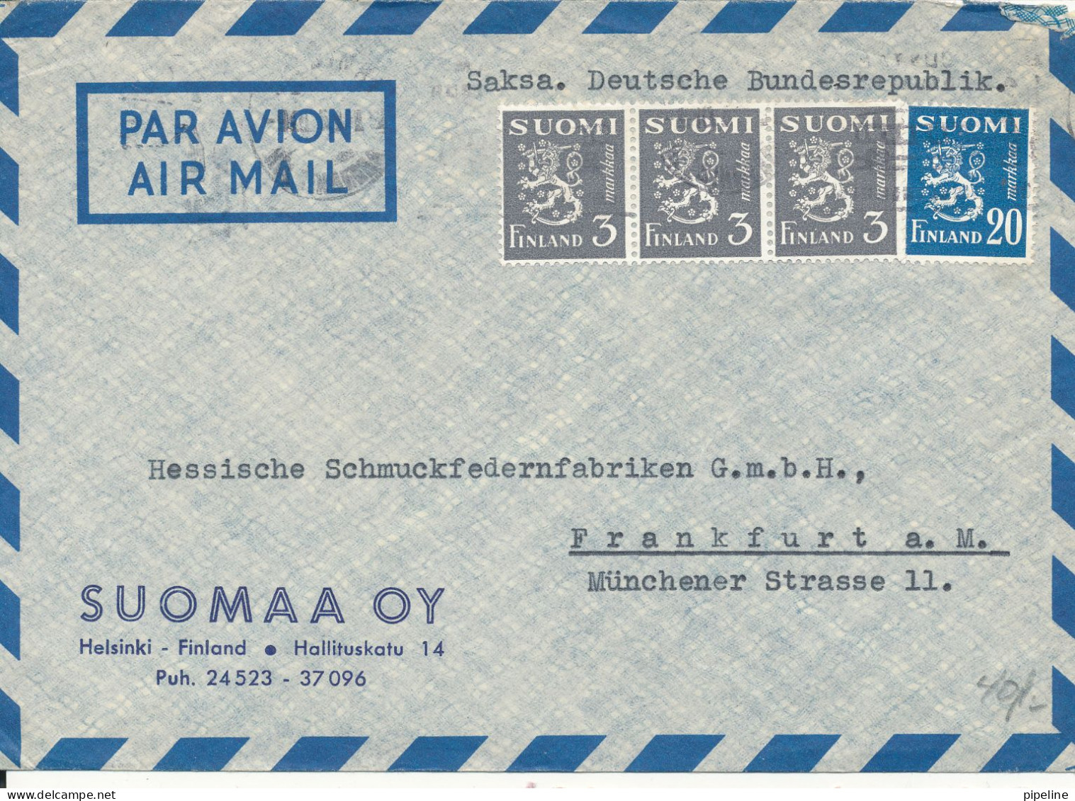 Finland Air Mail Cover Sent To Germany Lion Type Stamps - Lettres & Documents