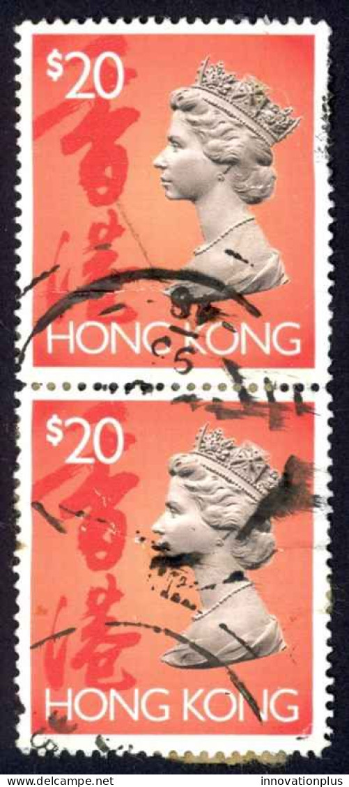 Hong Kong Sc# 651D Used Pair 1992-1997 $20 Orange Red QEII - Oblitérés