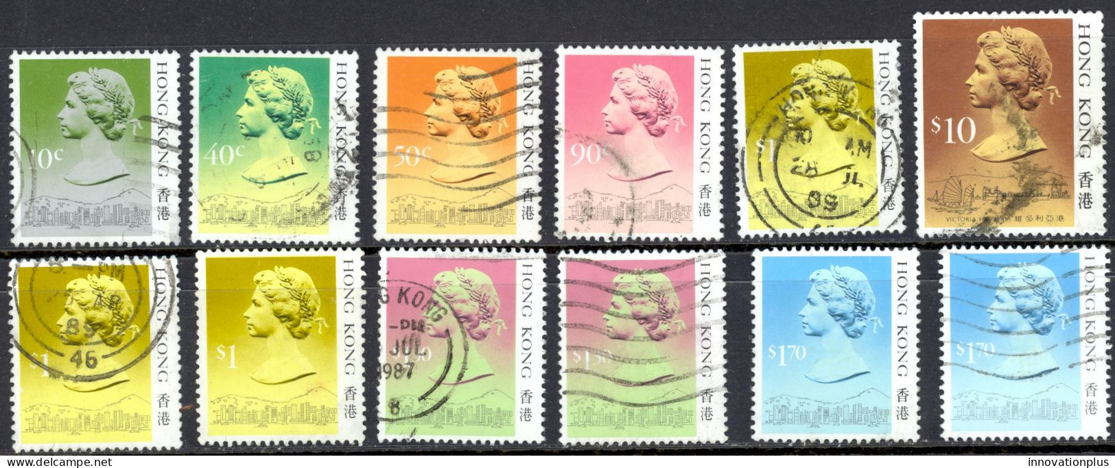 Hong Kong Sc# 490-502 (Assorted) Used Lot/12 (Type I) 1987 QEII Definitives - Used Stamps