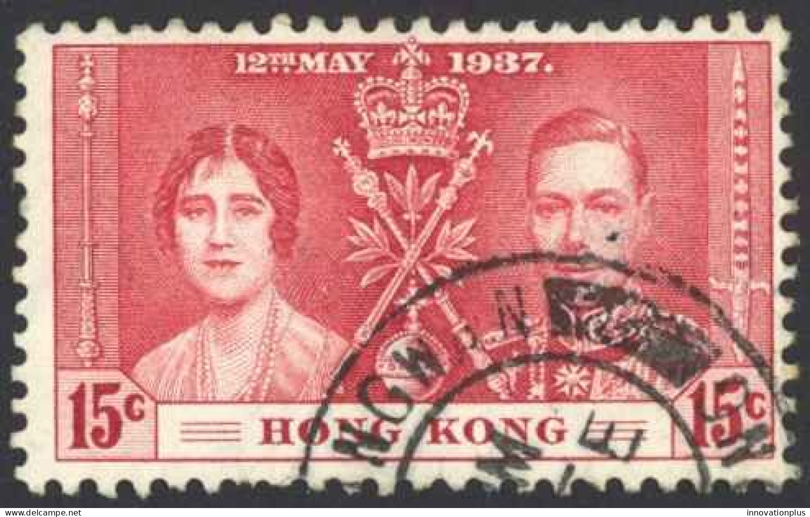 Hong Kong Sc# 152 Used (b) 1937 15c Dark Carmine Coronation Issue - Gebruikt