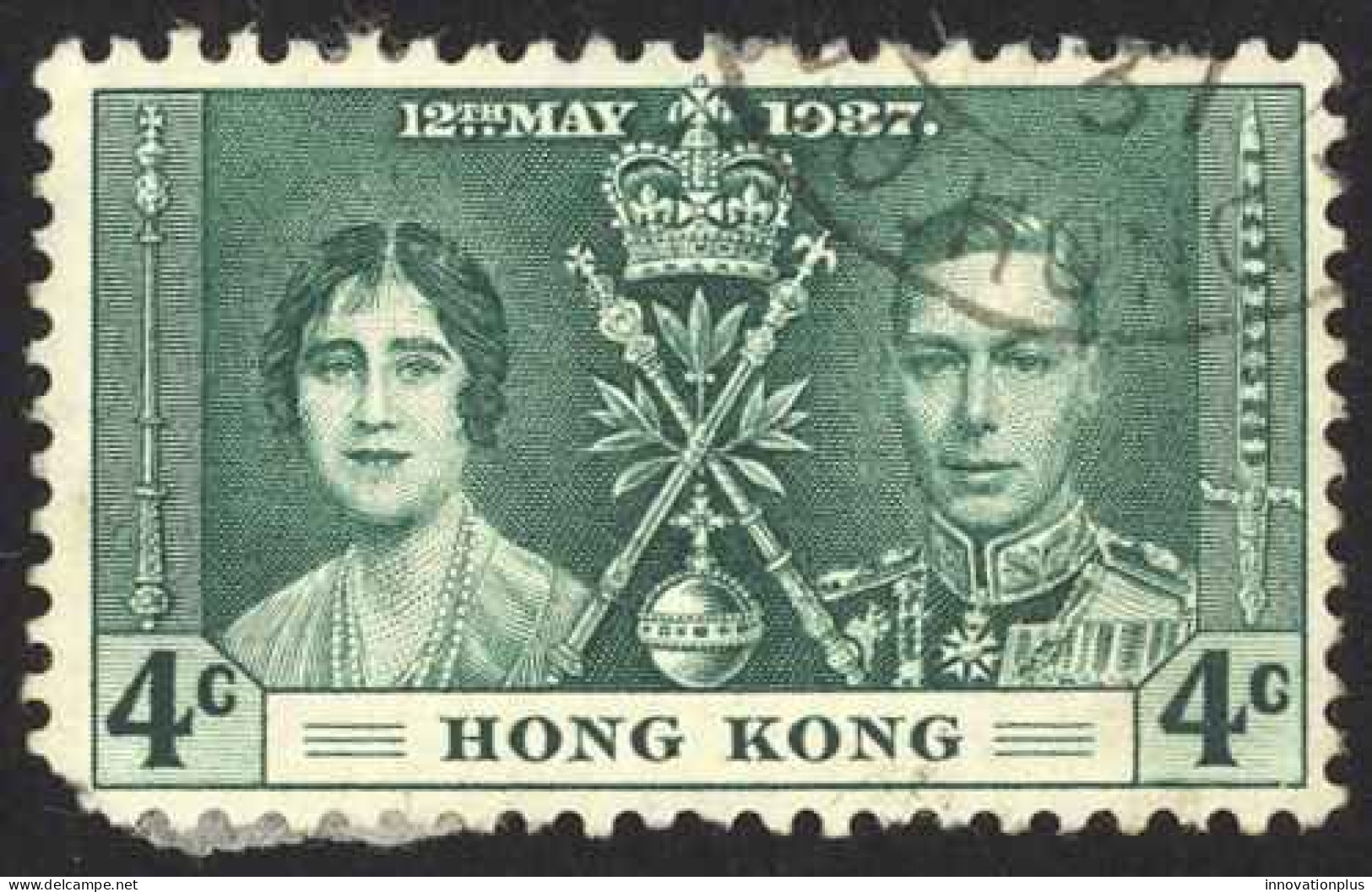 Hong Kong Sc# 151 Cull 1937 4c Deep Green Coronation Issue - Usati