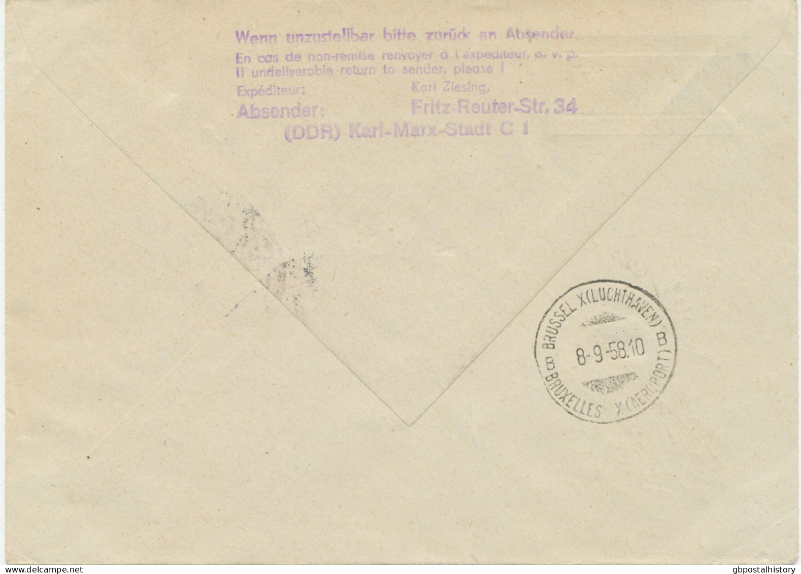 DDR 7.9.1958, Leipziger Herbst-Messe-Sonderflug Sabena „LEIPZIG-MOCKAU – BRÜSSEL“ (SABENA – Existierte Von 1923 Bis 2001 - Airmail