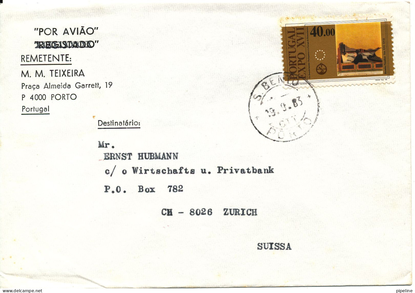 Portugal Cover Sent Air Mail To Switzerland 19-9-1983 Single Franked EXPO - Brieven En Documenten