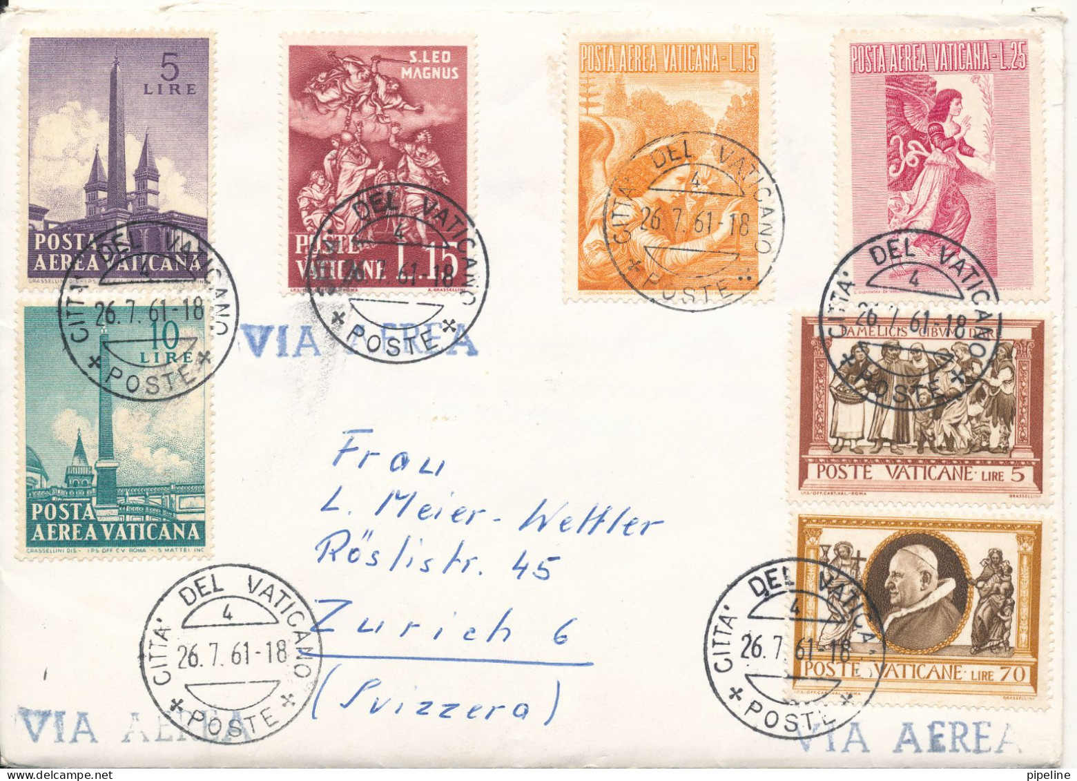 Vatican Cover Sent To Switzerland 26-7-1961 With More Topic Stamps - Cartas & Documentos