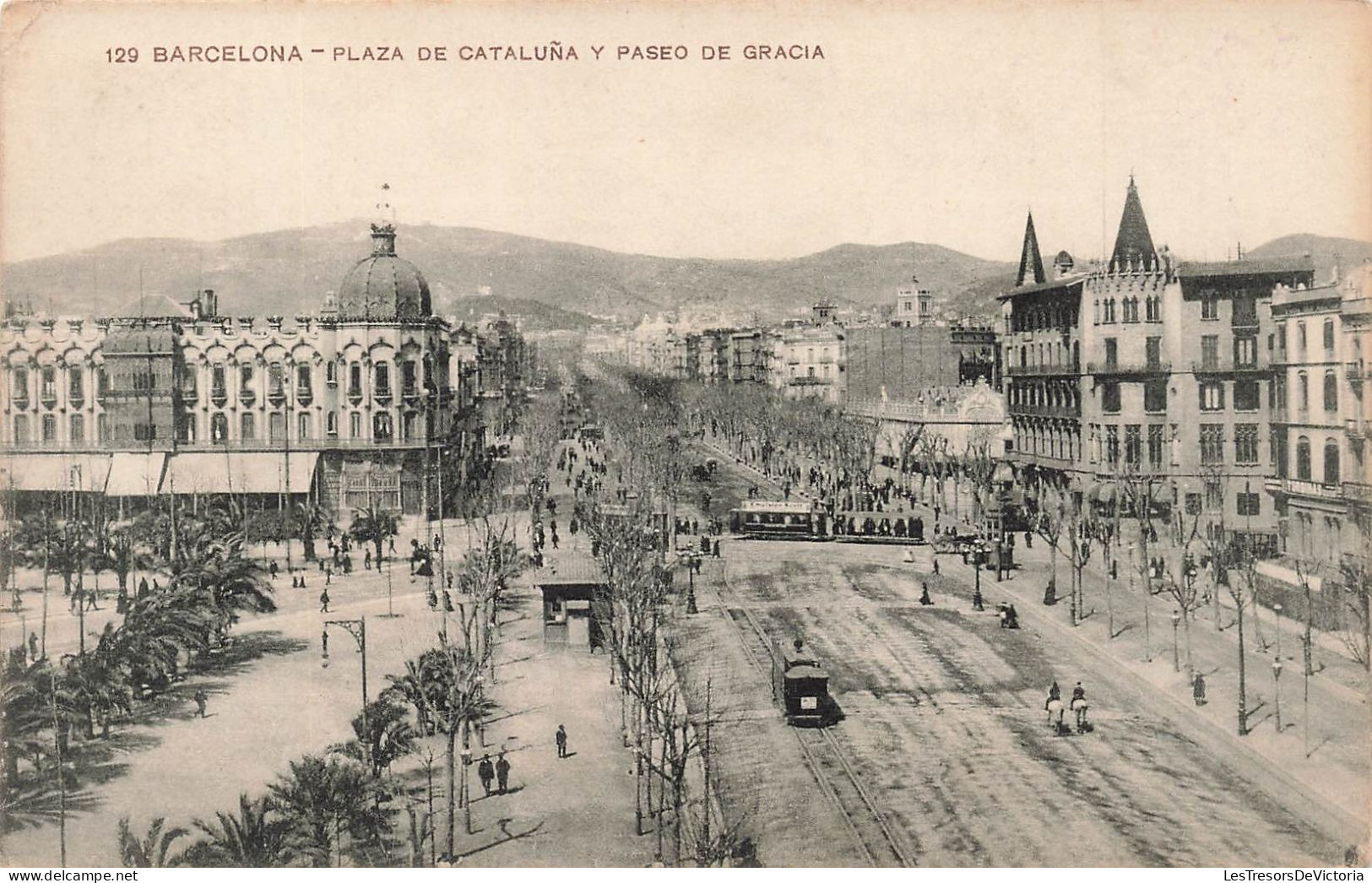 ESPAGNE - Barcelona - Plaza De Cataluna Y Paseo De Gracia -  Animé - Carte Postale Ancienne - Barcelona