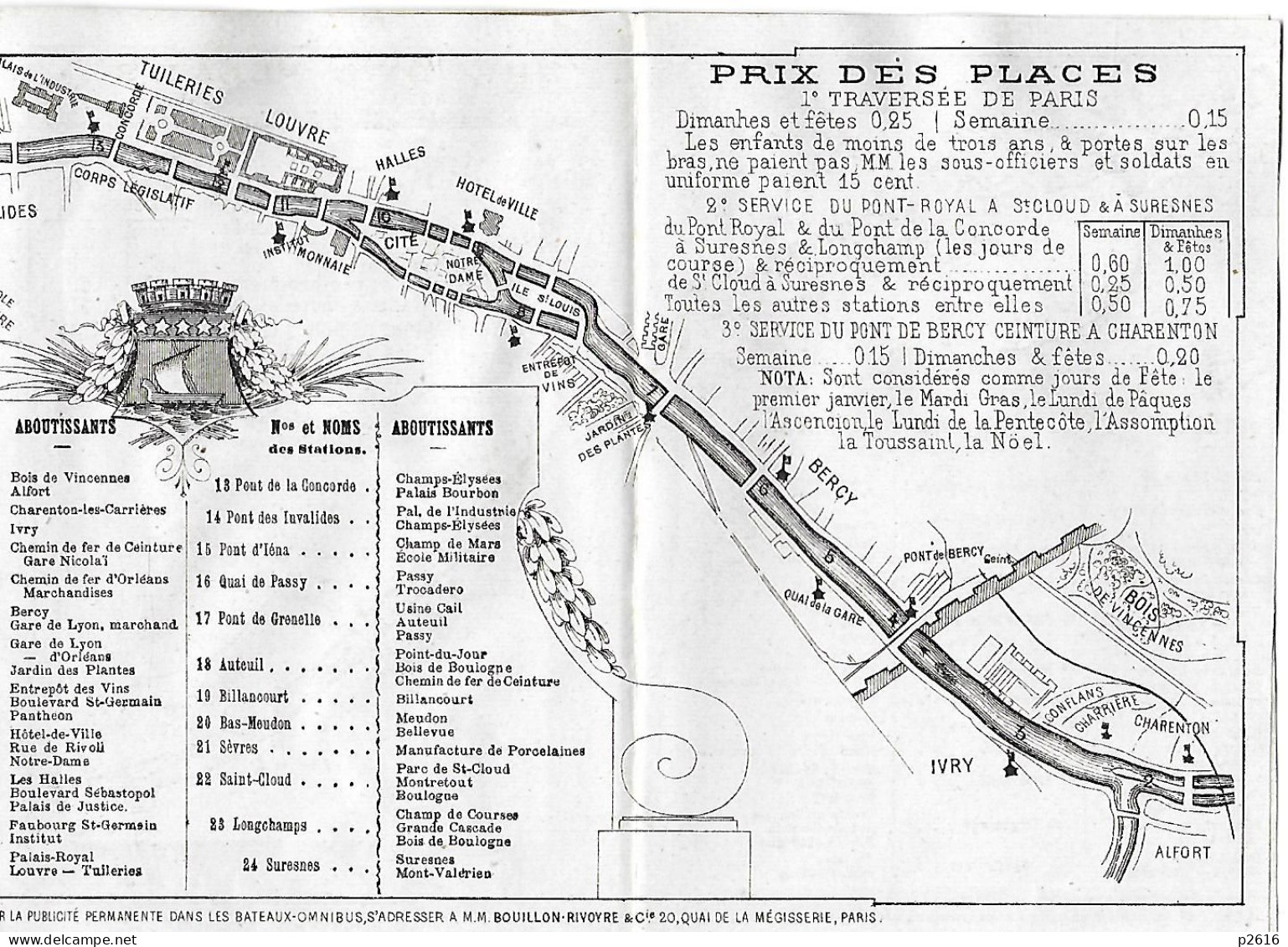 INDICATEUR DES SERVICES DE PARIS - BATEAUX A VAPEUR  - SERVICE DU PONT ROYAL A SAINT- CLOUD - VOIR LE VERSO - Europa