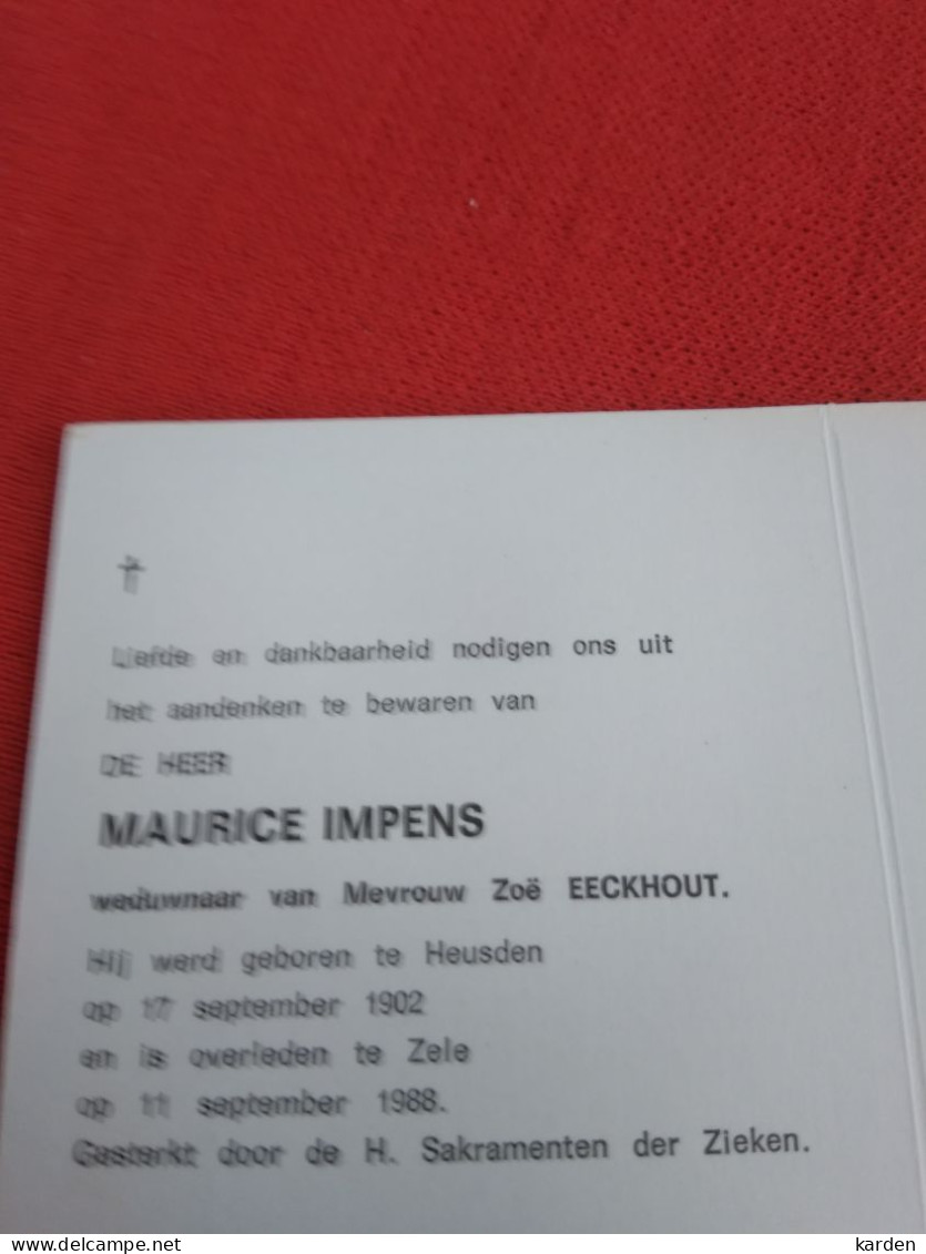 Doodsprentje Maurice Impens / Heusden 17/9/1902 Zele 11/9/1988 ( Zoë Eeckhout ) - Religion & Esotérisme