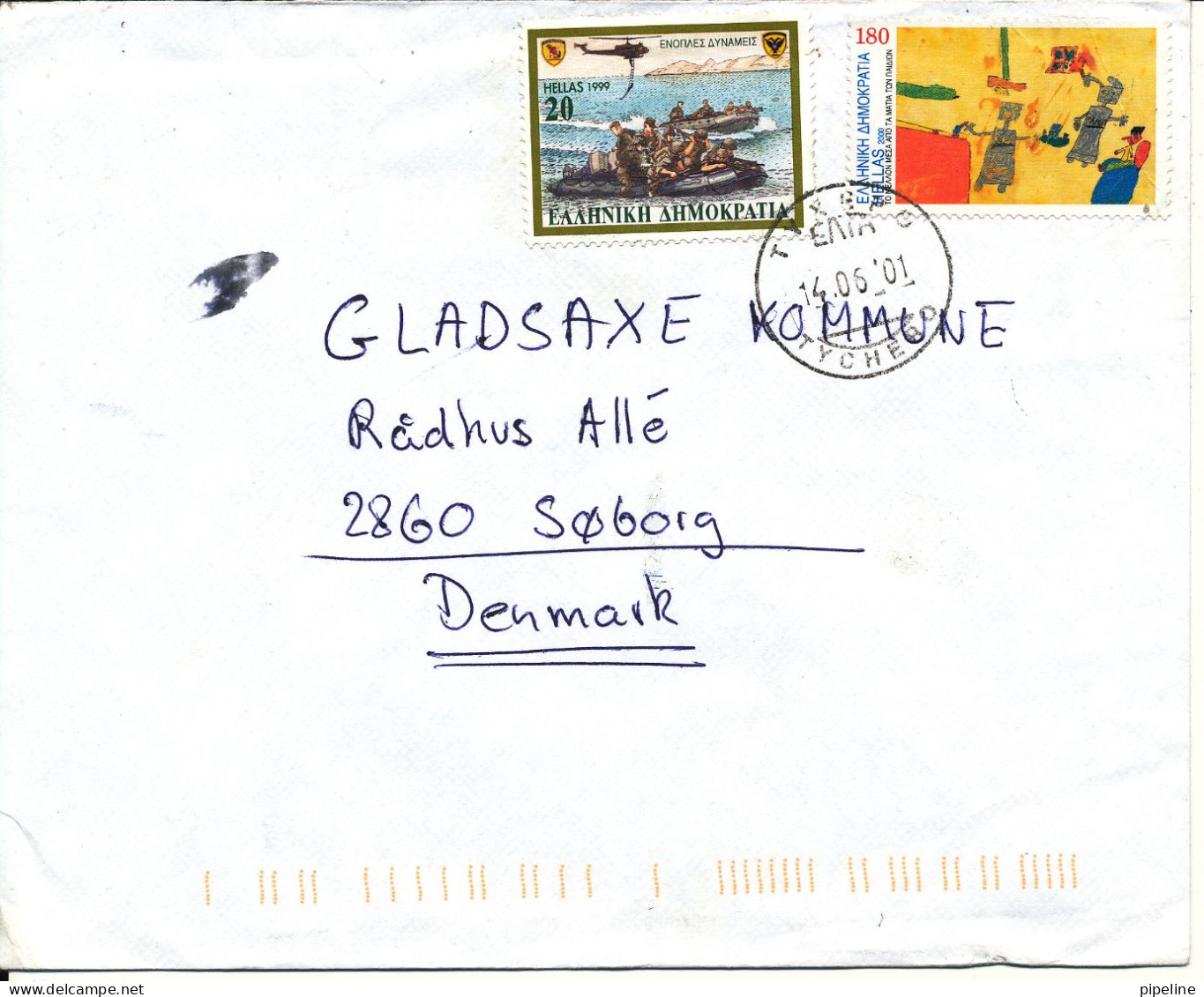 Greece Cover Sent To Denmark 14-6-2001 Topic Stamps - Covers & Documents