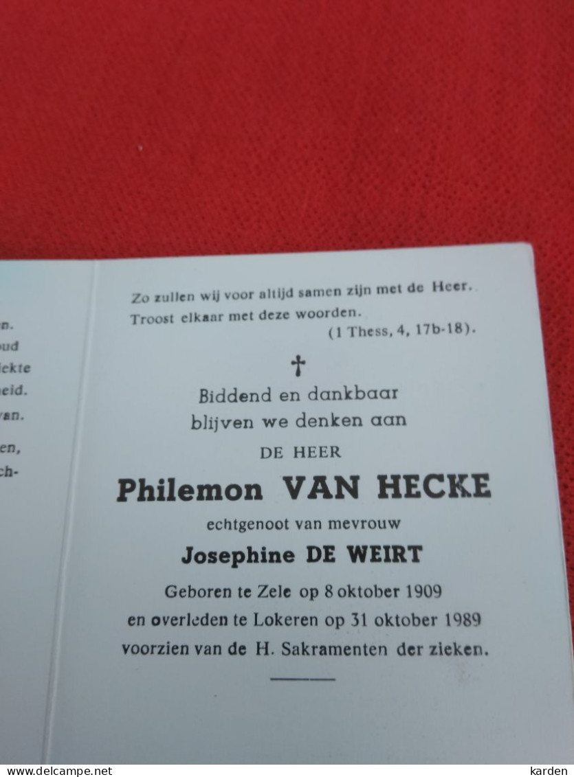 Doodsprentje Philemon Van Hecke / Zele 8/10/1909 Lokeren 31/10/1989 ( Josephine De Weirt ) - Religion & Esotérisme