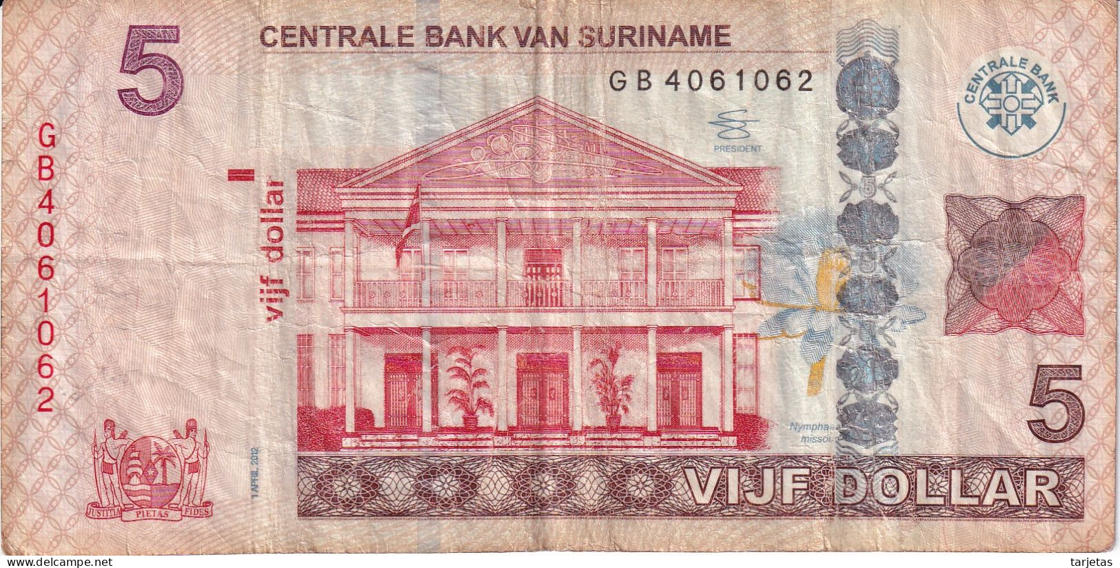 BILLETE DE SURINAM DE 5 DOLLARS DEL AÑO 2012 (BANKNOTE) - Surinam