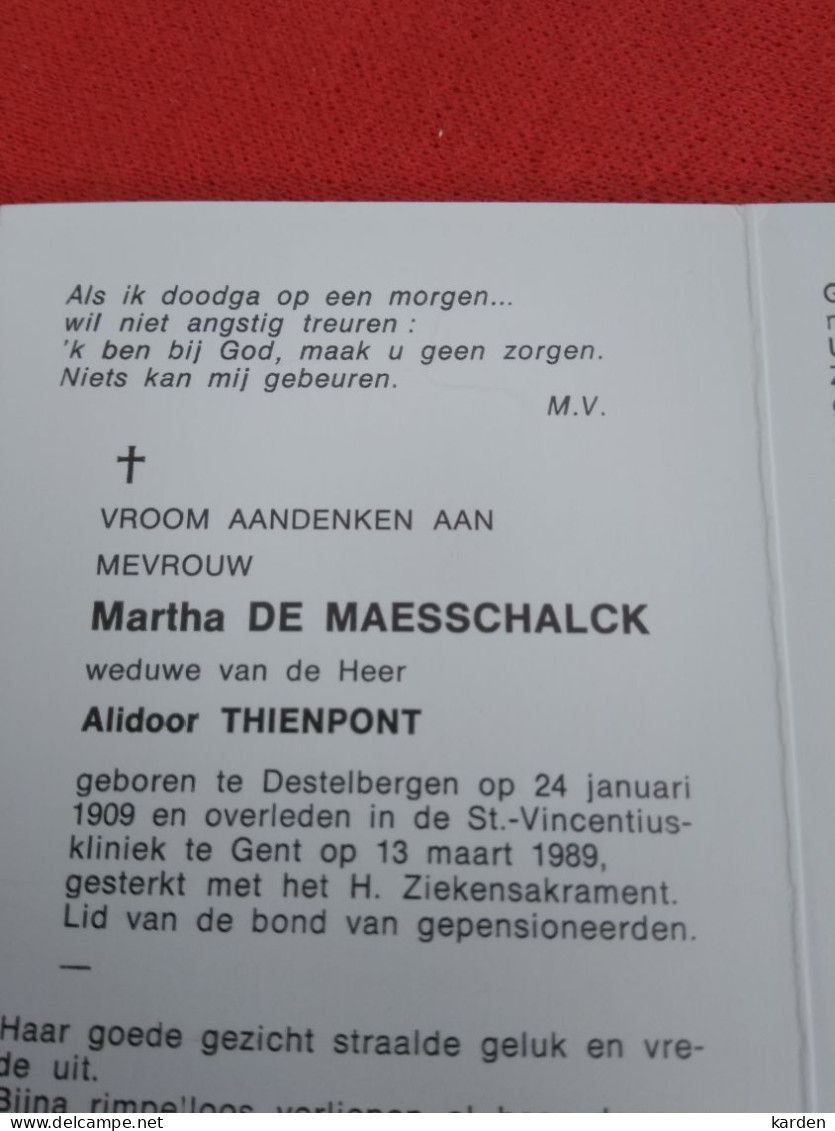 Doodsprentje Martha De Maesschalck / Destelbergen 24/1/1909 Gent 13/3/1989 ( Alidoor Thienpont ) - Religion & Esotérisme
