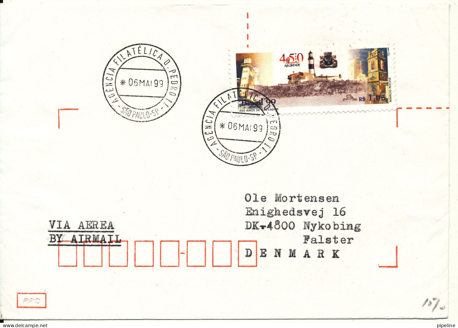 Brazil Air Mail Cover Sent To Denmark 6-5-1999 Single Franked - Airmail