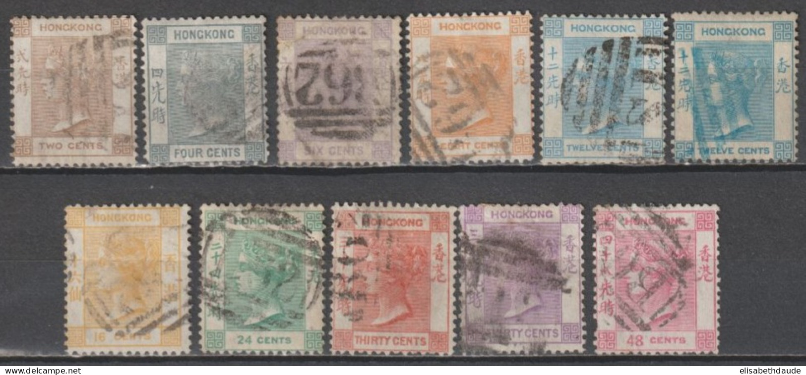 HONG KONG (CHINA) - 1863 - YVERT N°8/13+12a+15/18 OBLITERES - FILIGRANE CC - COTE 2020 = 250 EUR - Gebraucht