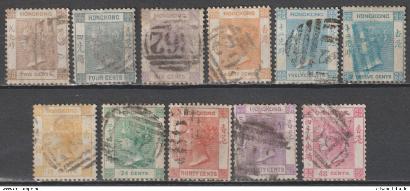 HONG KONG (CHINA) - 1863 - YVERT N°8/13+12a+15/18 OBLITERES - FILIGRANE CC - COTE 2020 = 250 EUR - Usati