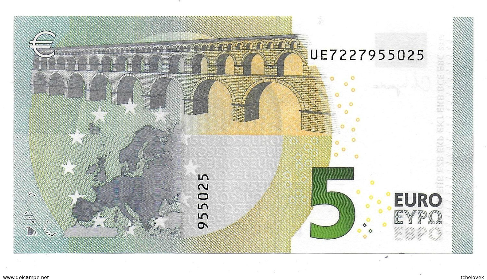 (Billets). 5 Euros 2013 Serie UE, U011H5 Signature Christine Lagarde N° UE 7227955025 UNC - 5 Euro
