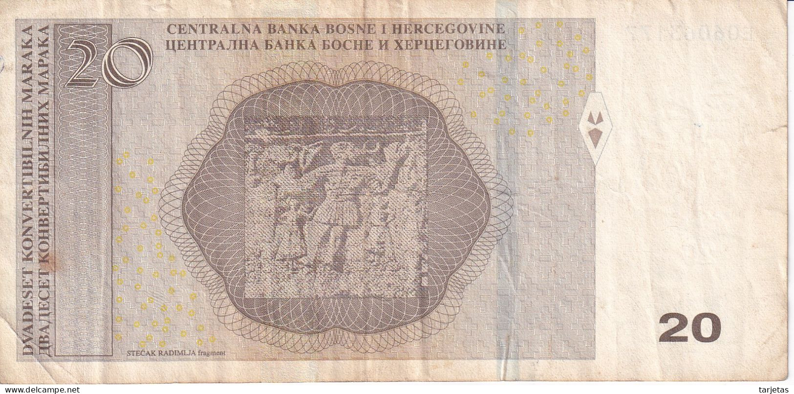 BILLETE DE BOSNIA HERZEGOVINA DE 20 MARKA DEL AÑO 2012 (BANK NOTE) - Bosnie-Herzegovine