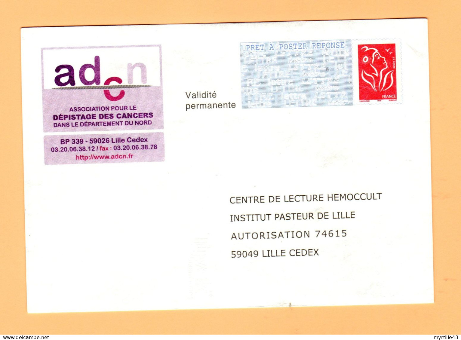 PAP Réponse Centre De Lecture Hemoccult - Institut Pasteur De Lille - Neuf - 0509688 - Enveloppe Indéchirable En Tyvek - PAP: Ristampa/Lamouche