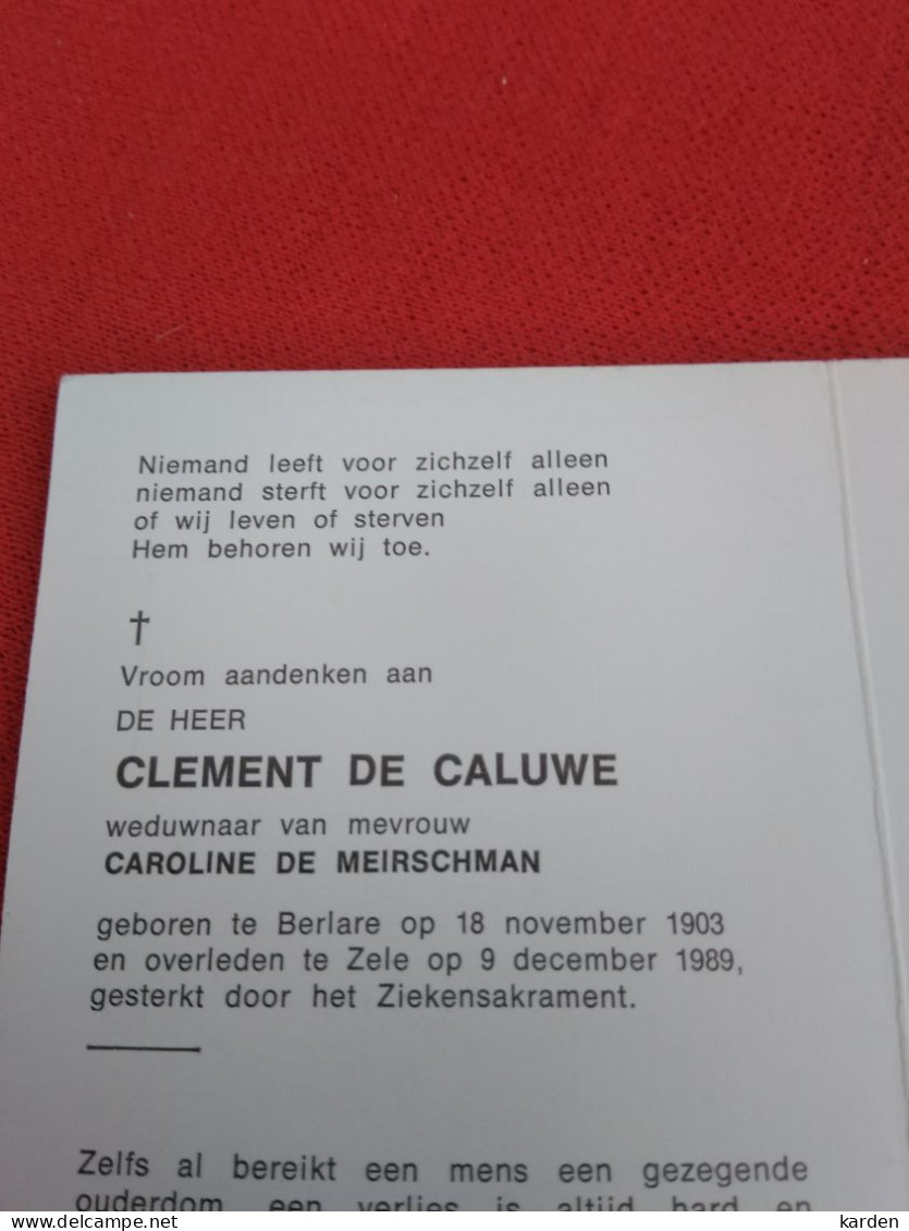 Doodsprentje Clement De Caluwe / Berlare 18/11/1903 Zele 9/12/1989 ( Caroline De Meirschman ) - Religion & Esotérisme