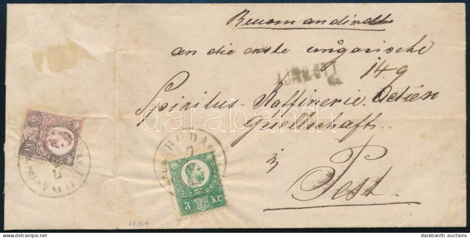 1873 Teljes Ajánlott Helyi Levél Réznyomat 3kr és 5kr Bérmentesítéssel "BUDA / 2 K.LEV.GYŰJDE" Bélyegzéssel Pestre (Gudl - Andere & Zonder Classificatie