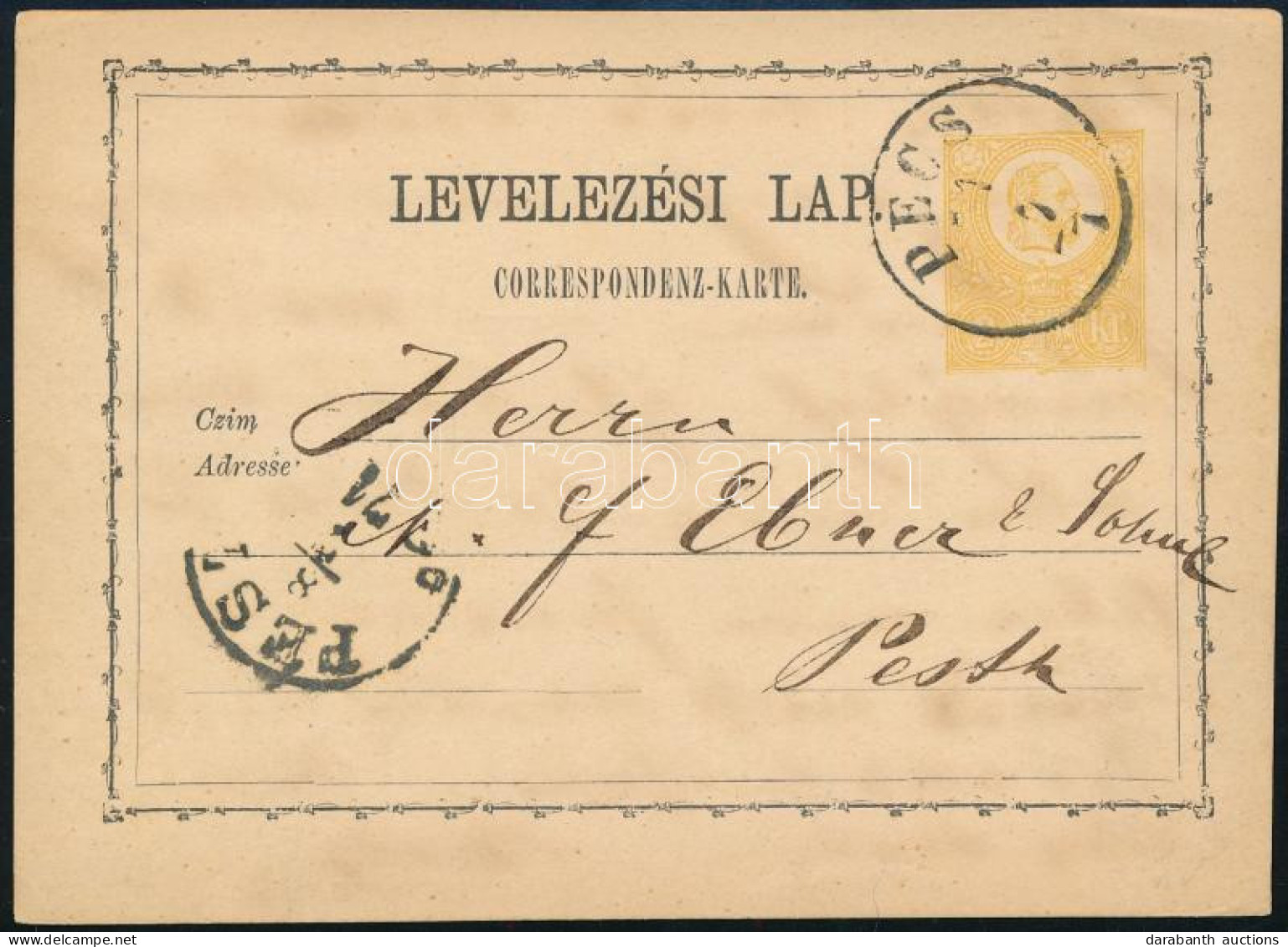 1871 2kr Díjjegyes Levelezőlap / PS-card "PÉCS" - "PEST" (Gudlin 150 P) - Altri & Non Classificati